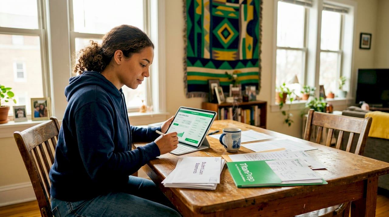 Graduate reviewing student loan repayment documents