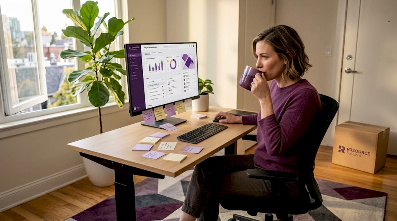 Remote professional working at home office desk