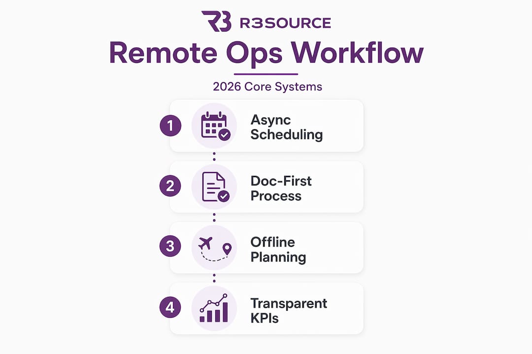 Infographic shows four steps of remote workflow