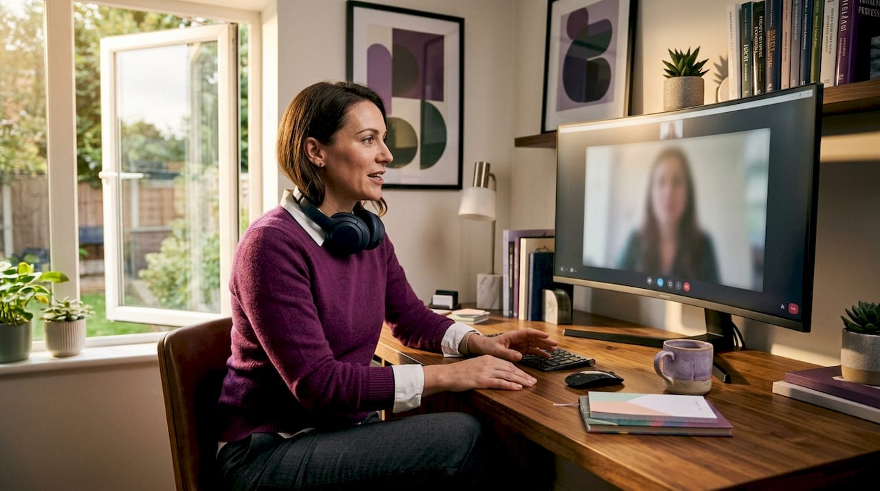 Business owner interviews virtual assistant remotely