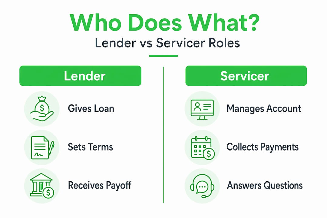 Infographic comparing lender and servicer roles