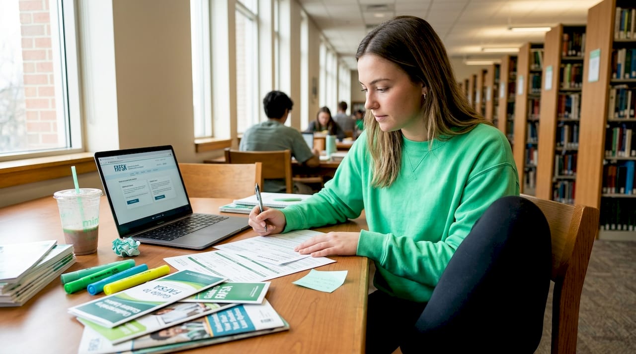 Student filling federal loan application forms