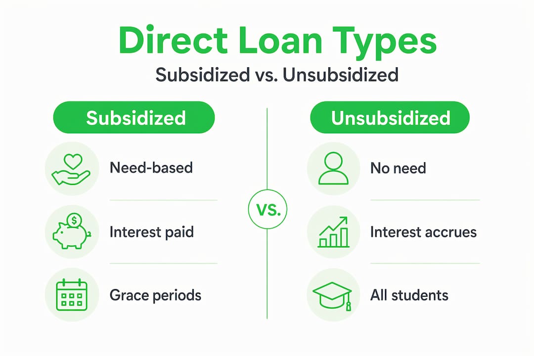 Infographic showing subsidized and unsubsidized loan features