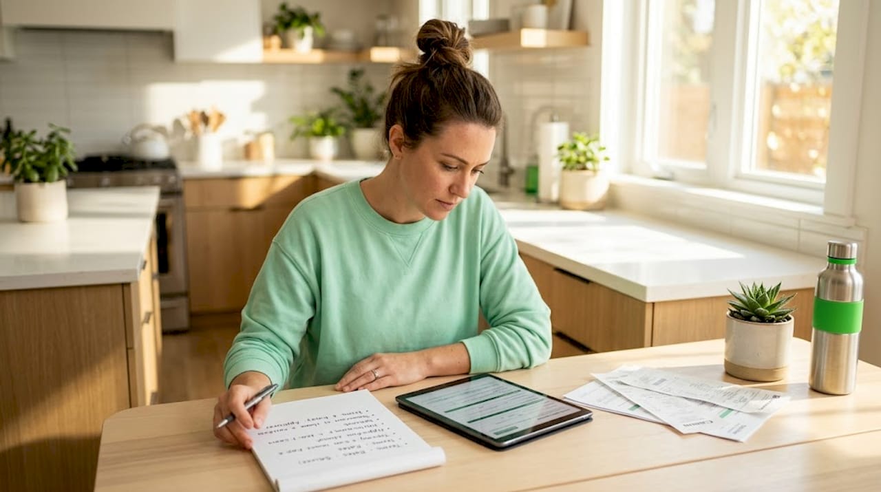 Person reviewing loan application in home office