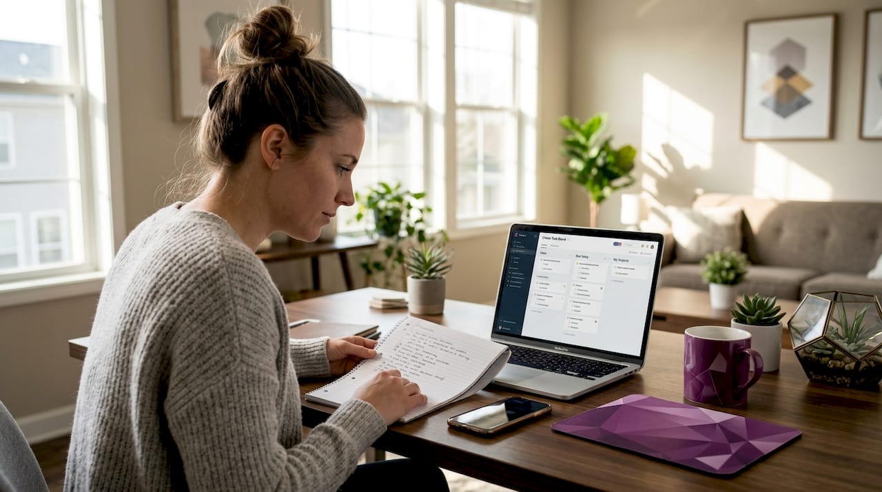 Virtual assistant reviewing daily task checklist