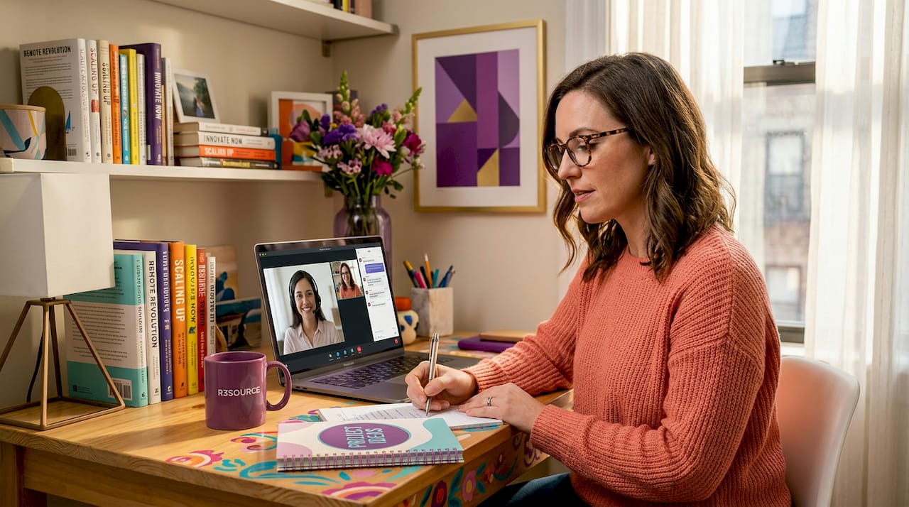 Business owner video calling virtual assistant