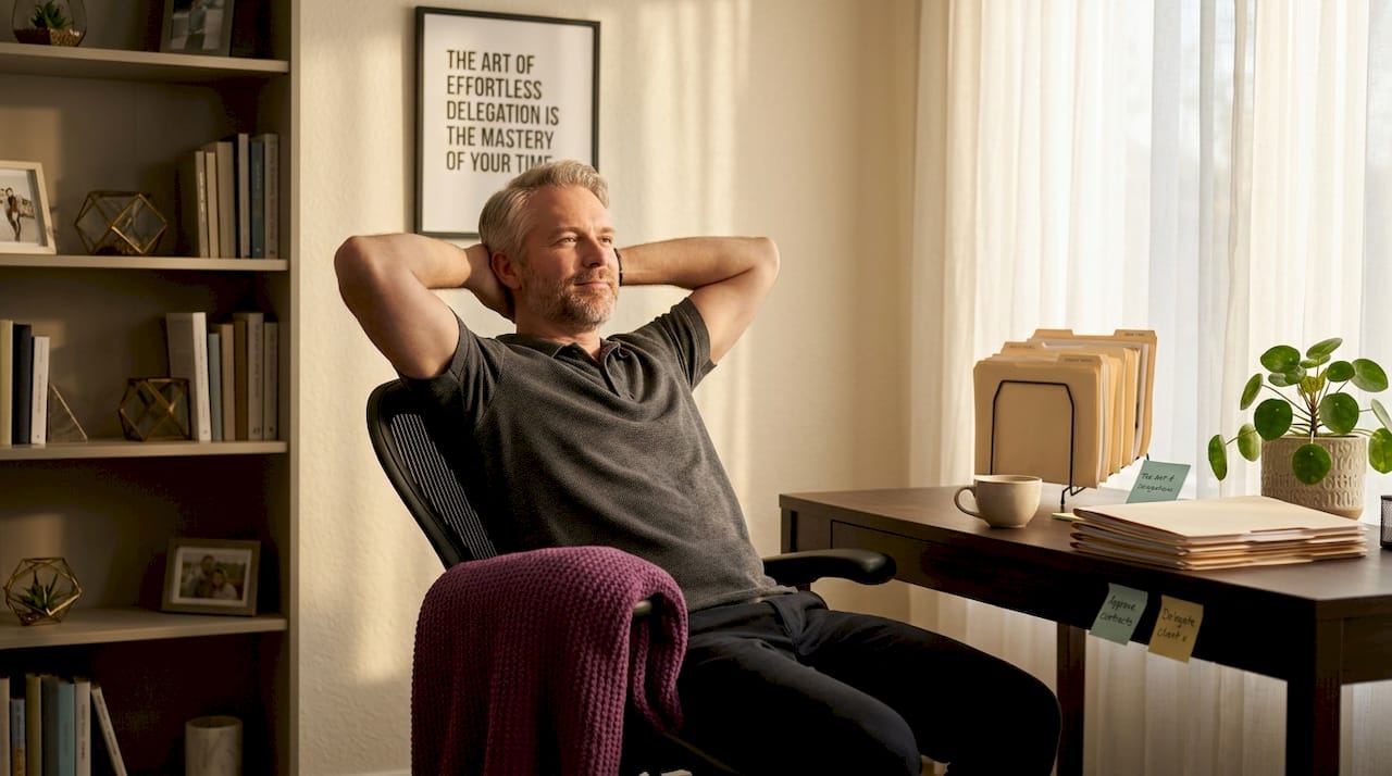 Entrepreneur relaxed in sunlit home office