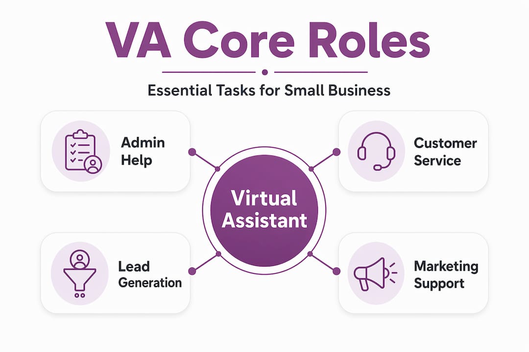 Infographic showing core roles of a virtual assistant