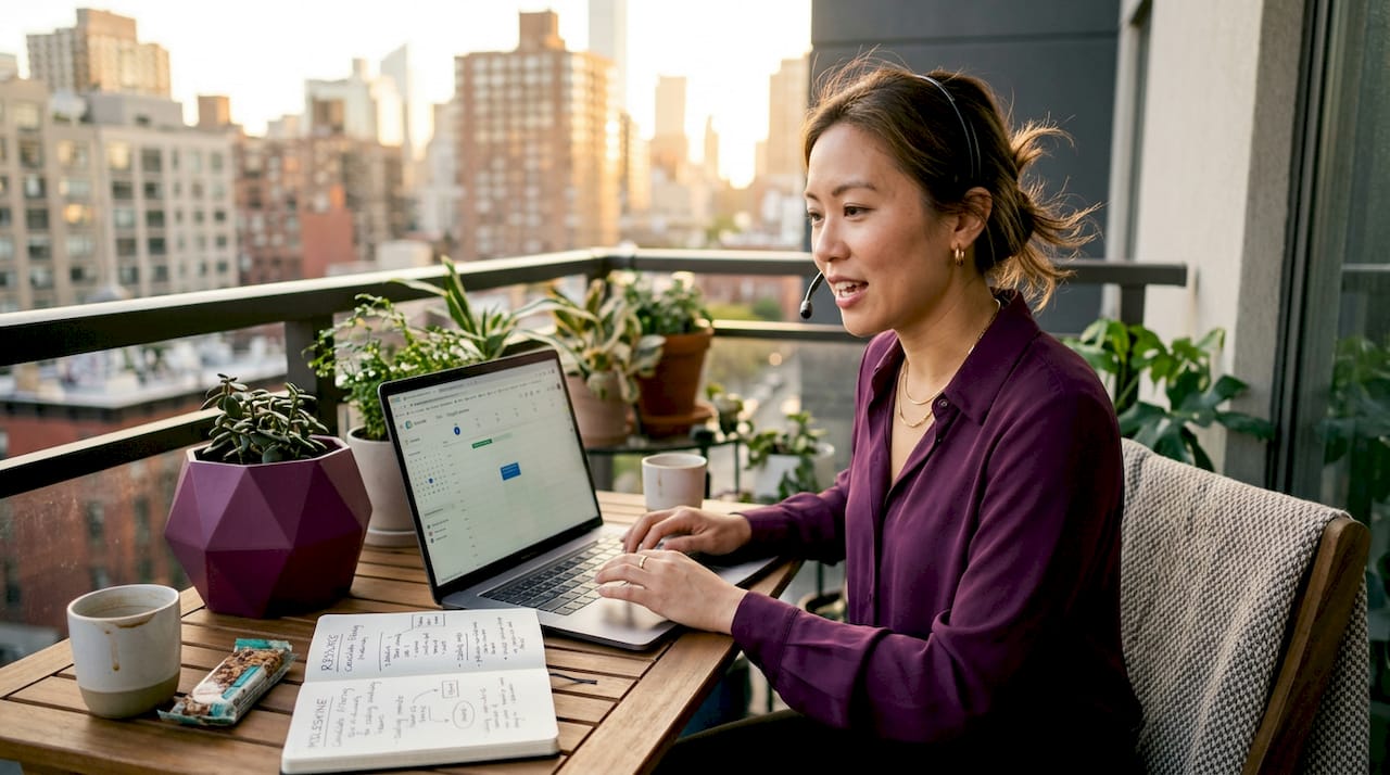 Startup founder working remotely at kitchen table