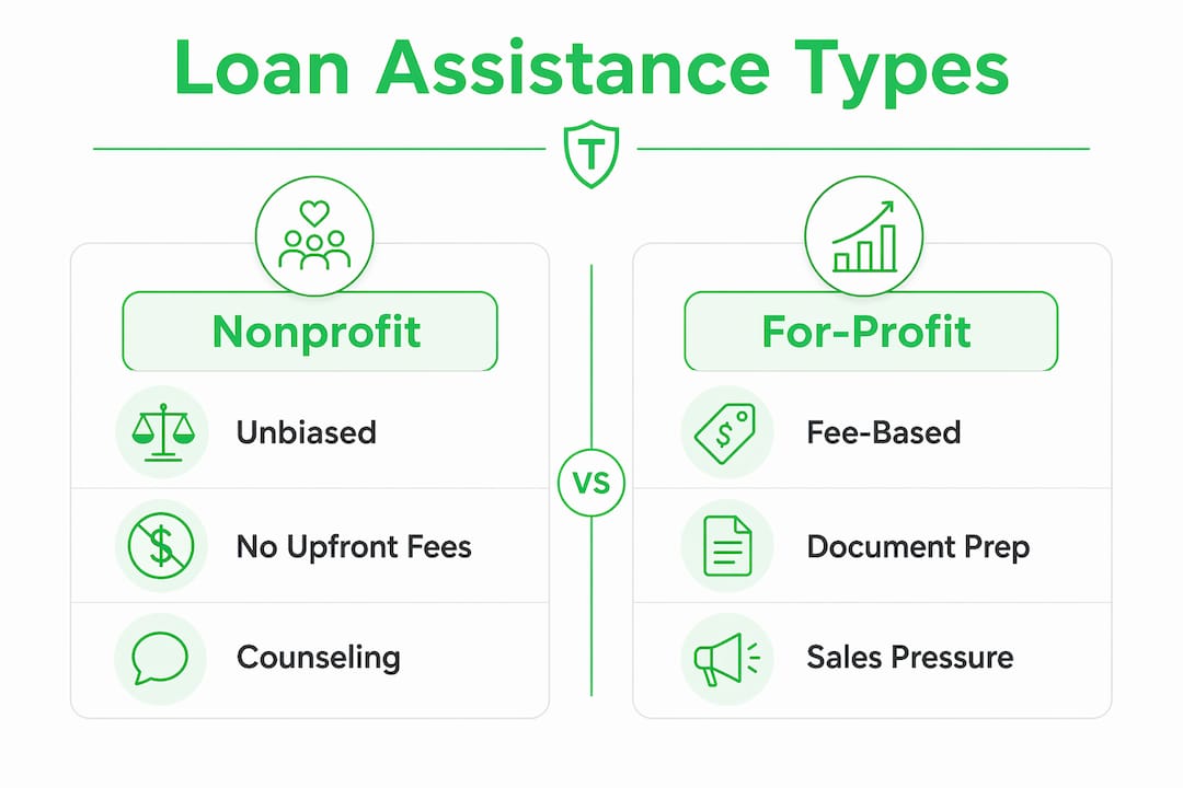 Infographic comparing nonprofit vs. for-profit loan assistance