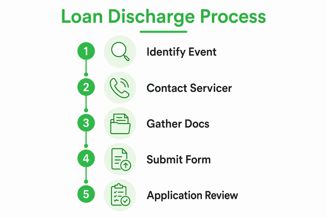 Infographic showing steps to apply for loan discharge