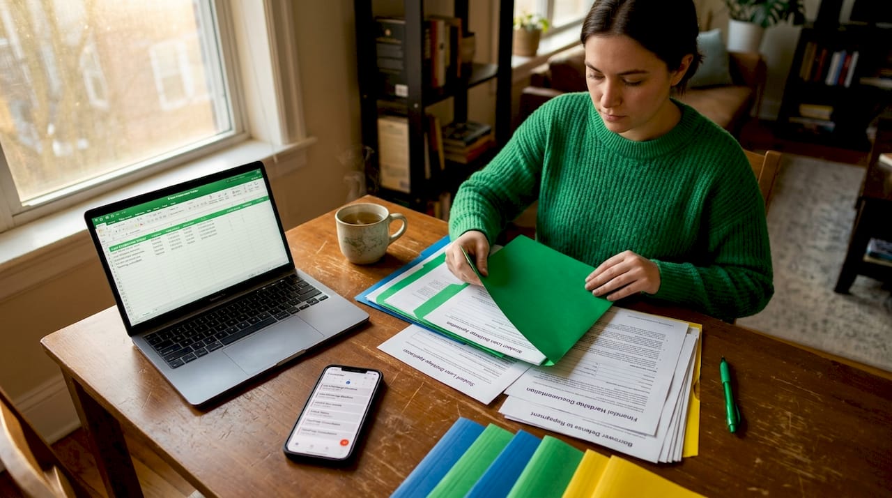 Student organizing loan discharge documents