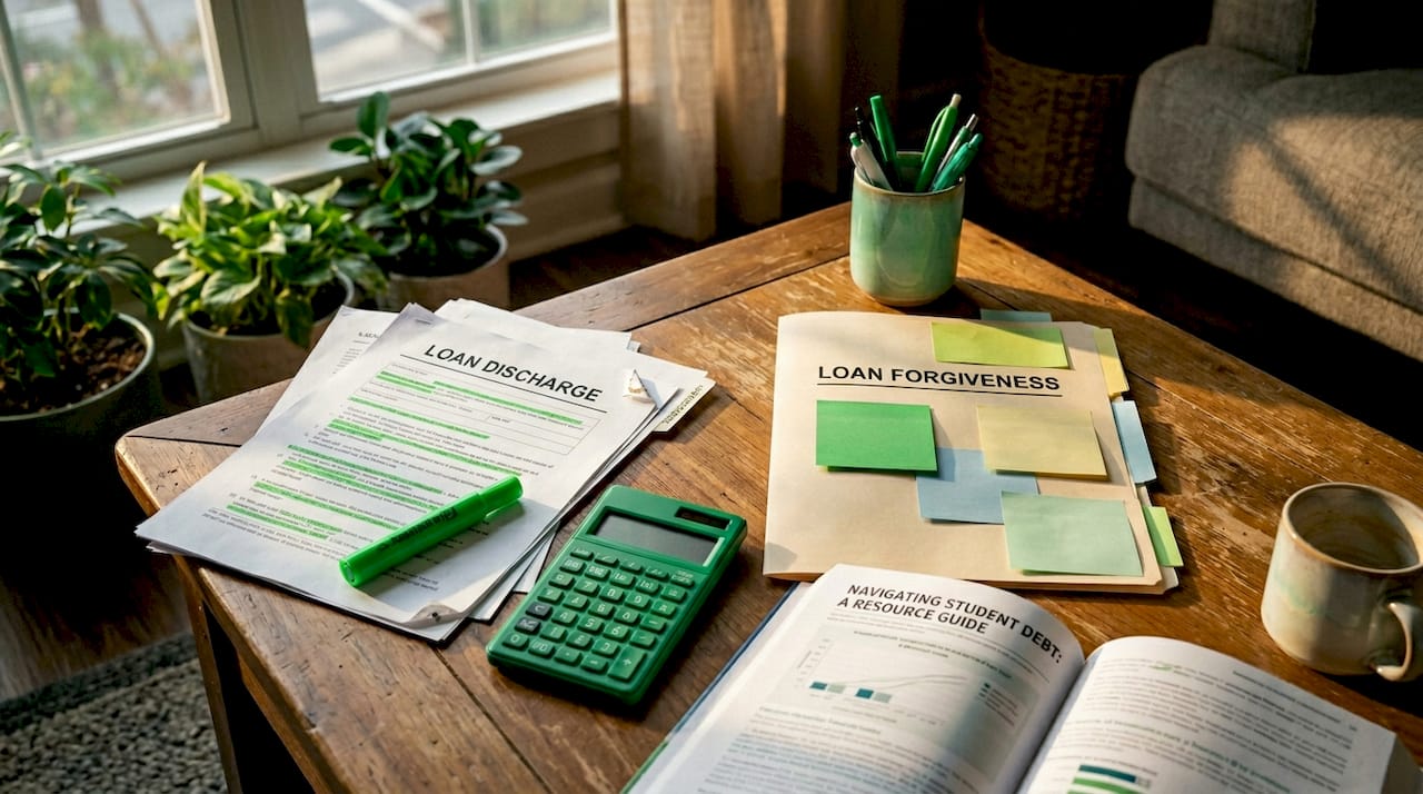 Documents comparing loan discharge and forgiveness