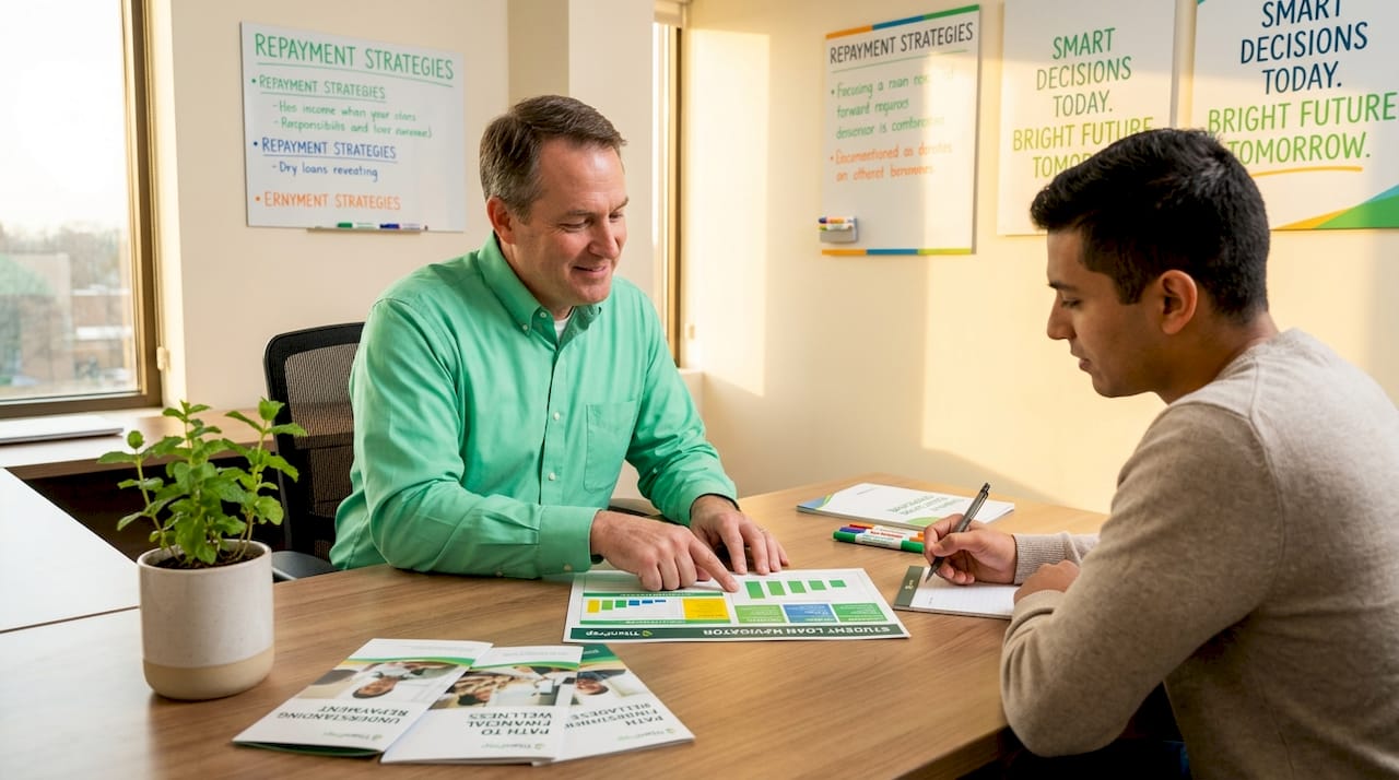 Financial counselor advising borrower on student loans