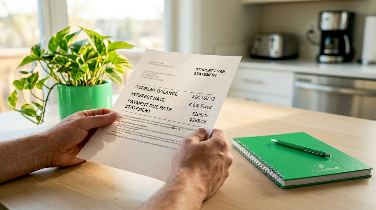Close-up of hands holding student loan statement