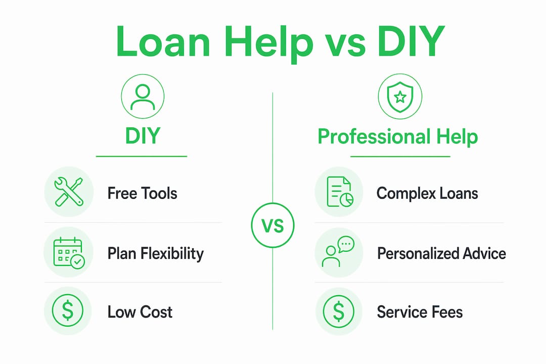 Infographic comparing student loan help versus DIY
