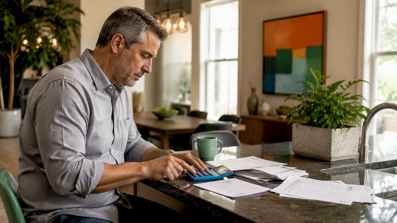 Hands using calculator for loan payments