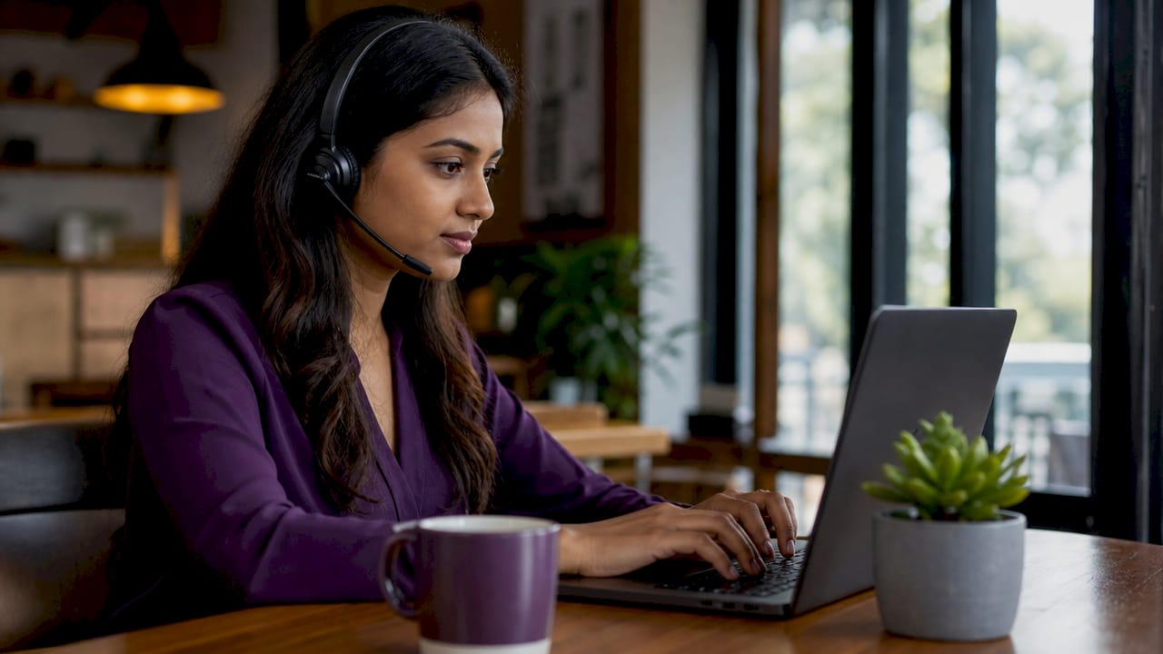 Diverse virtual support team in coworking space