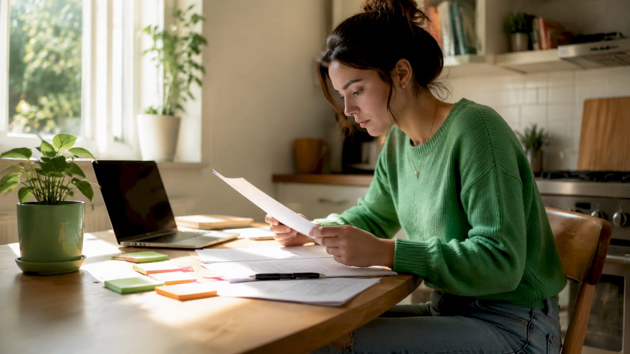 Person reviewing student loan paperwork at home desk