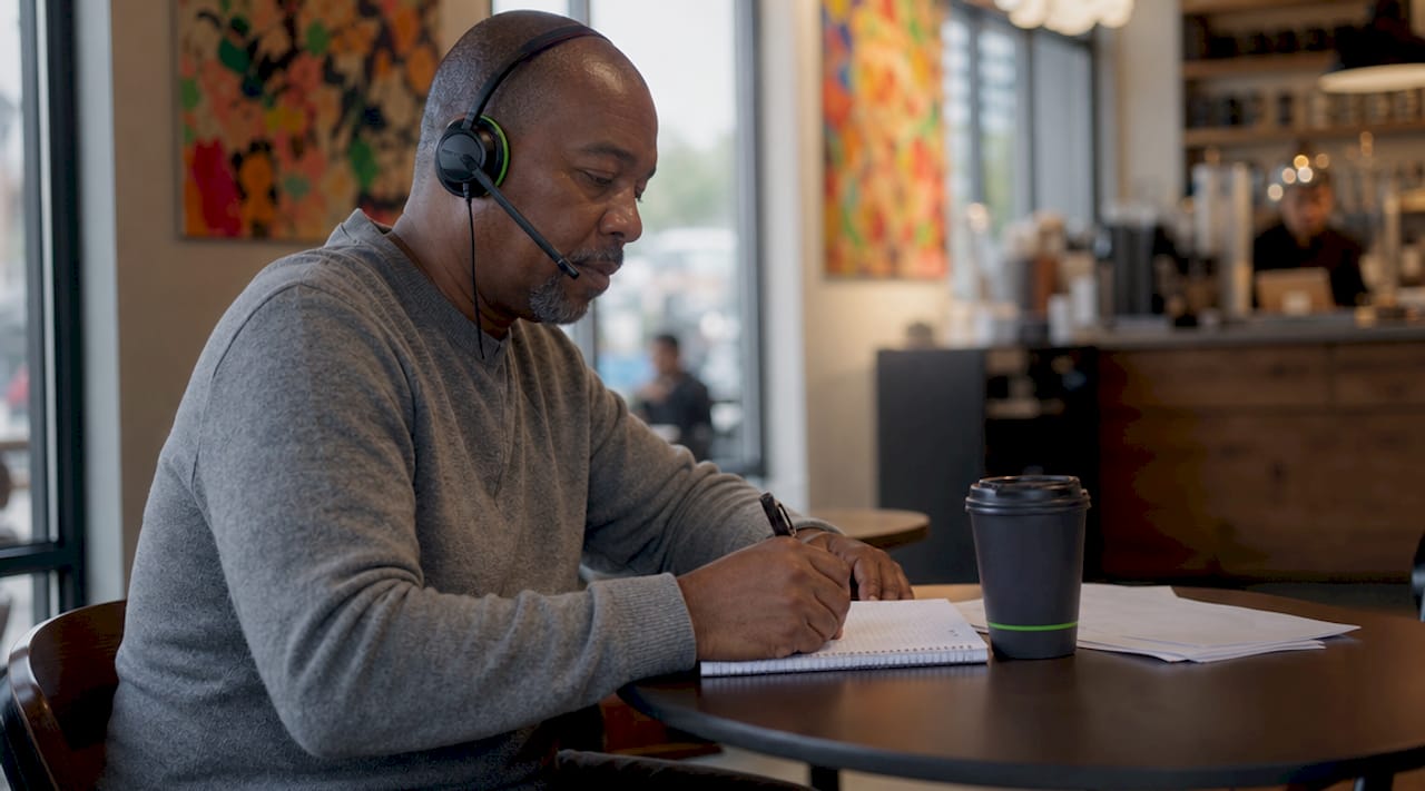 Man on phone noting student loan delay details