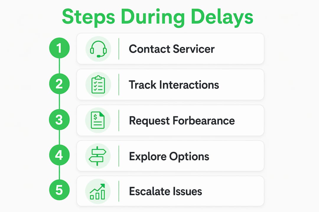 Infographic illustrating five steps to handle student loan processing delays