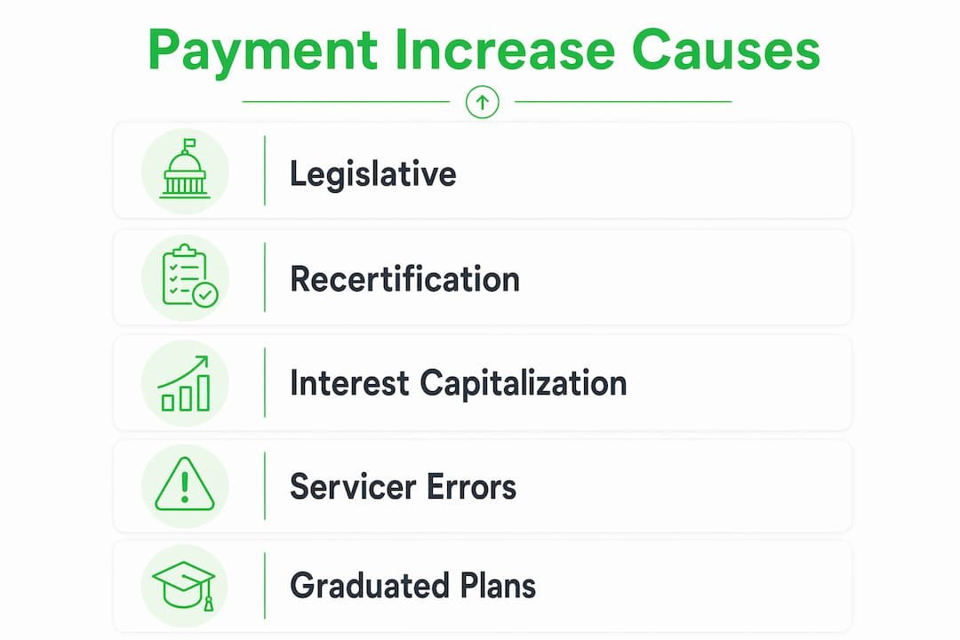 Infographic outlining student loan payment increase reasons