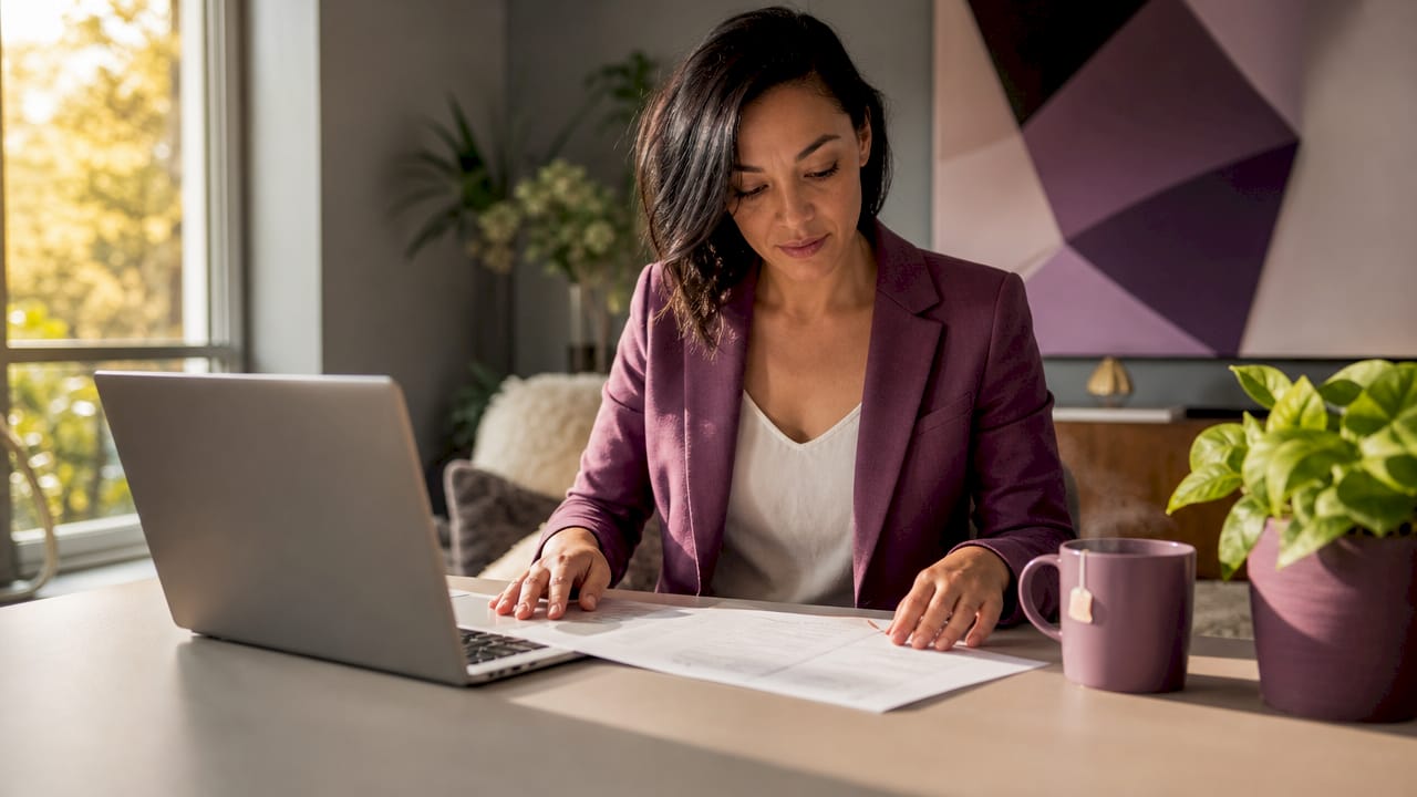 Business owner reviewing remote staffing contracts