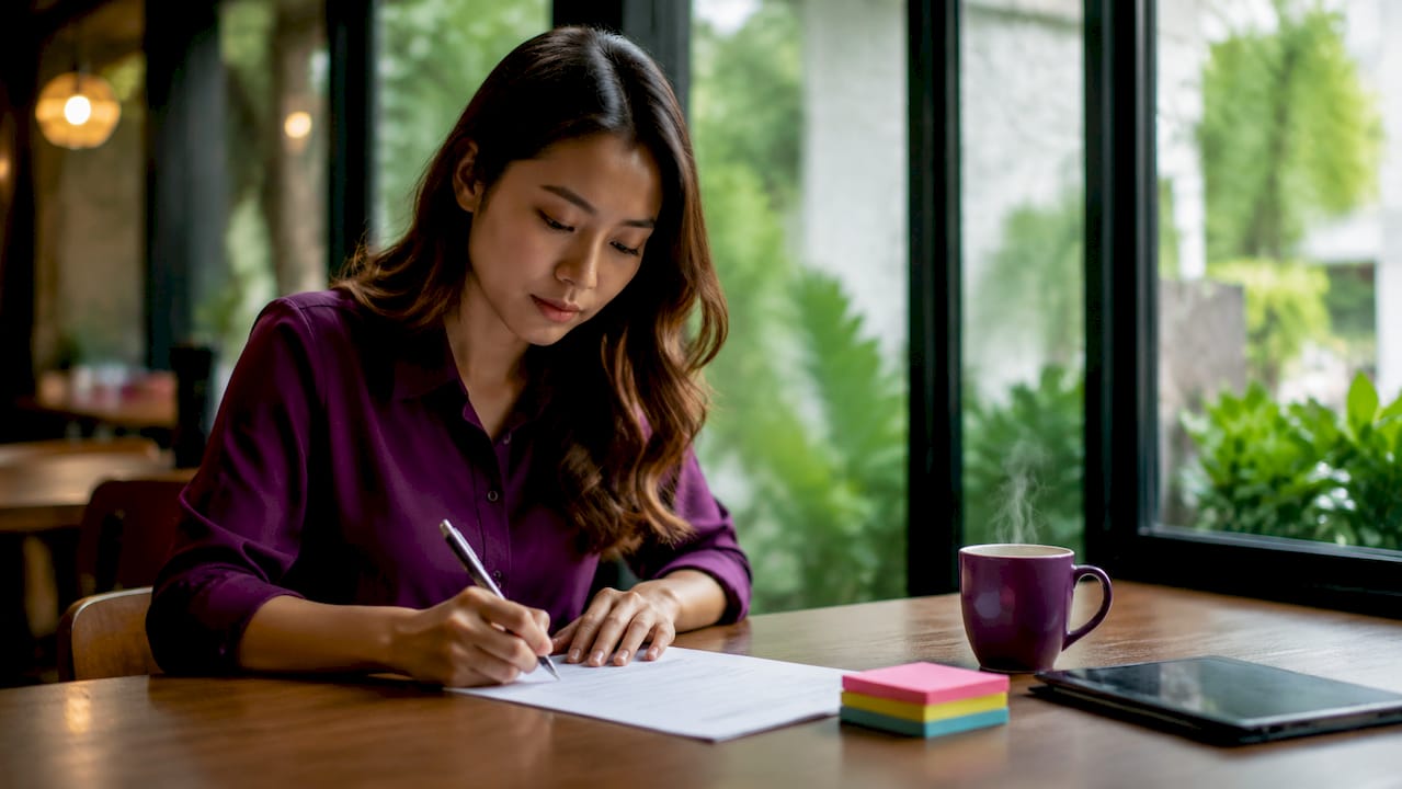 Businesswoman working on virtual assistant hiring checklist