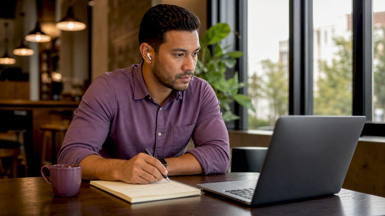 Man interviewing virtual assistant candidate via video call