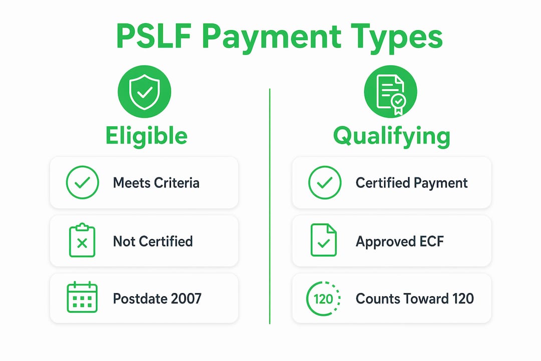 Infographic comparing eligible and qualifying payments for PSLF