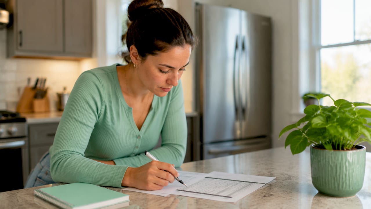 Hands pointing at student loan interest document on desk