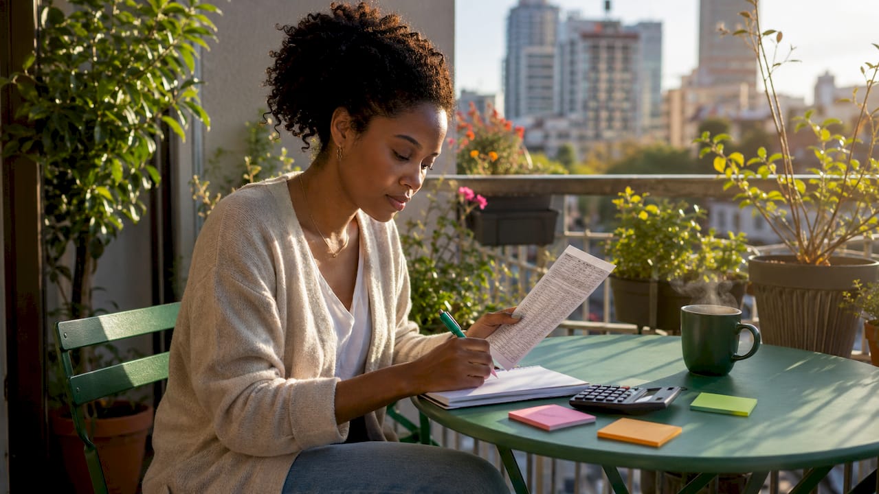 Young woman reviewing student loan documents at home
