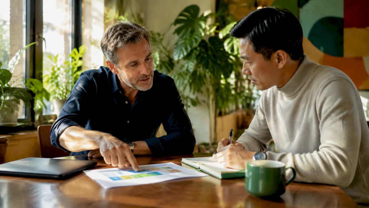Two professionals discussing loan payment options
