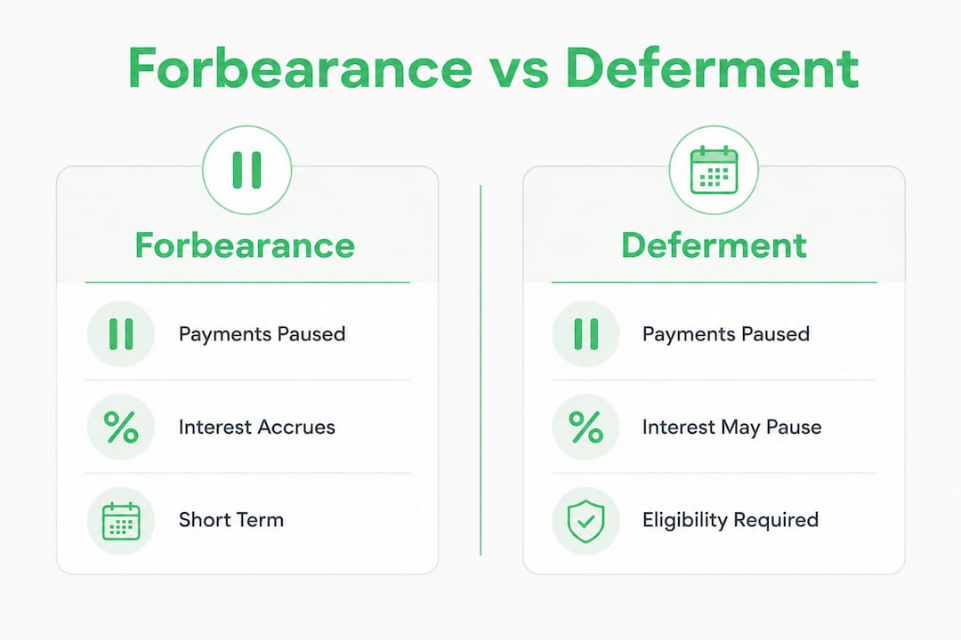 Infographic comparing loan forbearance and deferment