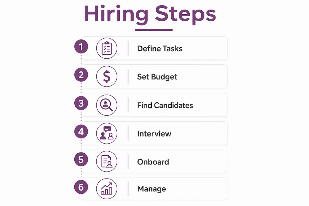 Infographic illustrating virtual assistant hiring steps