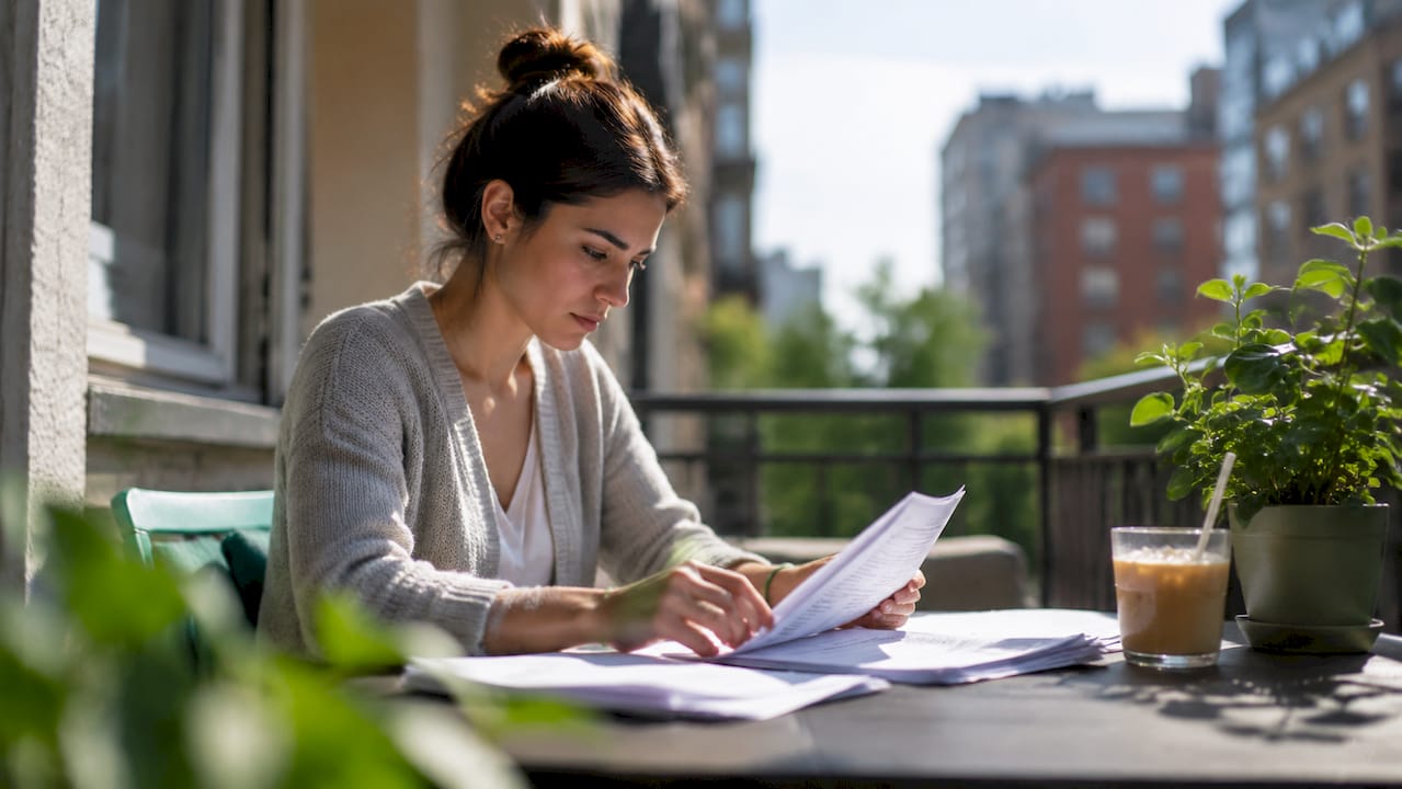 Borrower reviewing loan repayment documents at home