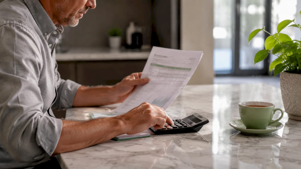 Hands calculating loan repayment benefits with documents