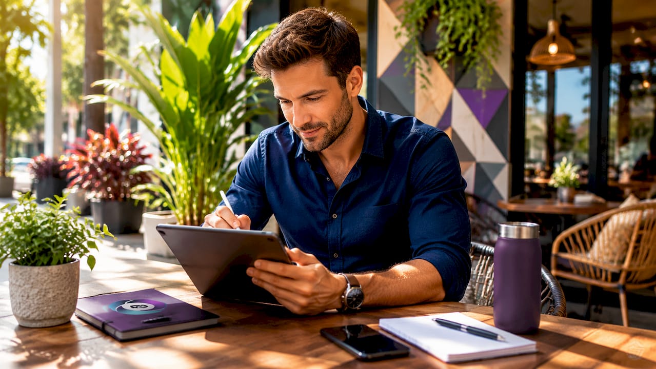 Business owner delegating tasks on laptop