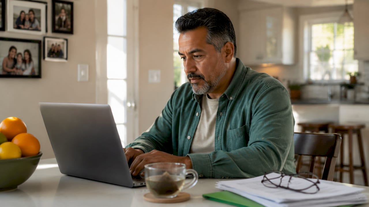 Hands typing laptop for loan entrance counseling