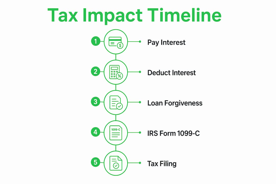 Infographic showing student loan tax impact timeline