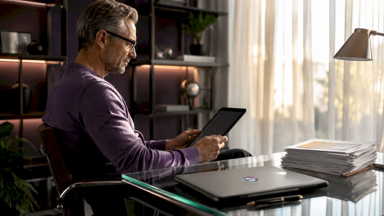 Businessman reviewing calendar benefiting from virtual assistance