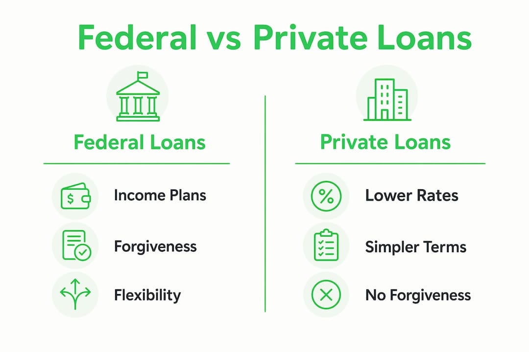 Infographic comparing federal and private student loans
