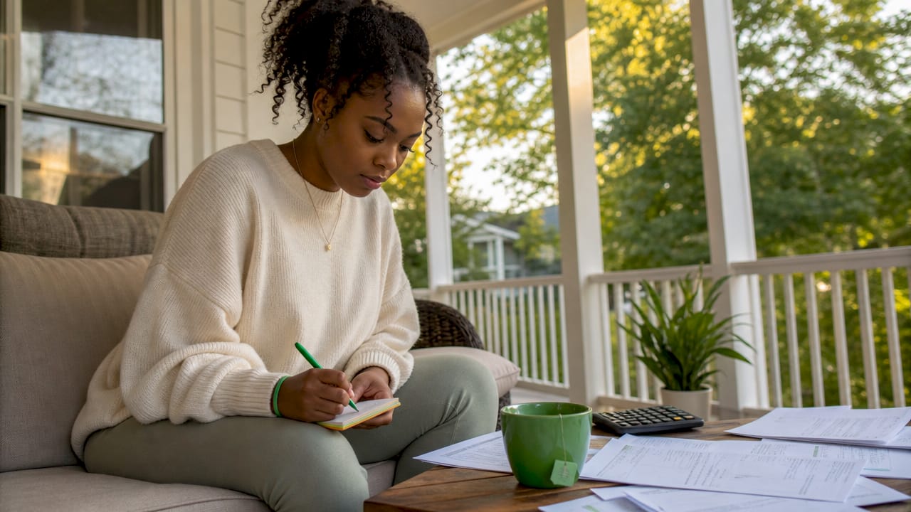 Woman reviewing student loan paperwork at home