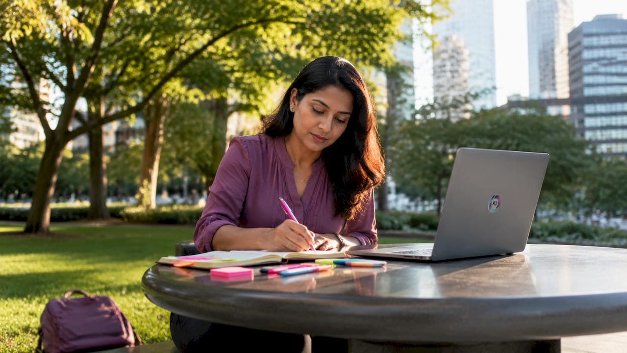 Woman analyzing virtual assistant costs at home desk