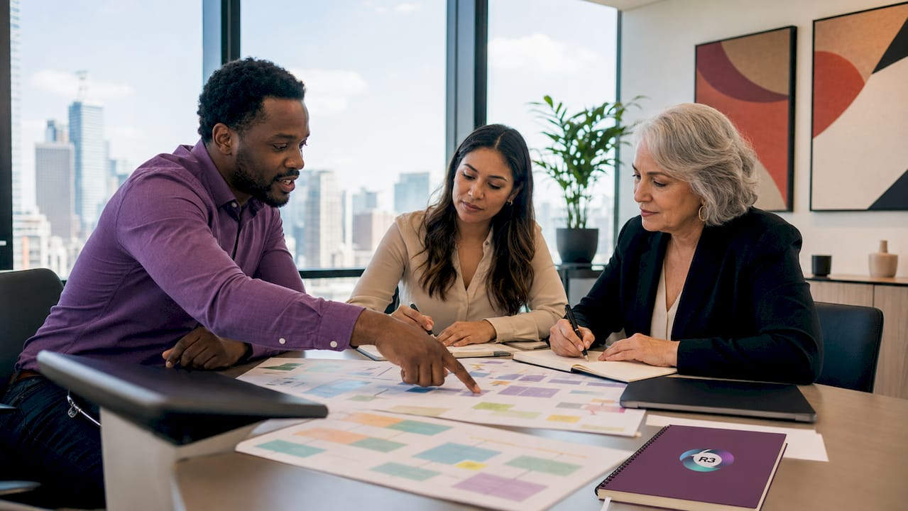Team discussing strategic outsourcing plan collaboratively