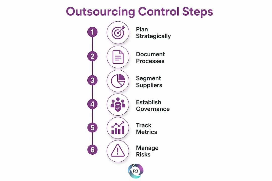 Infographic showing steps to maintain control while outsourcing