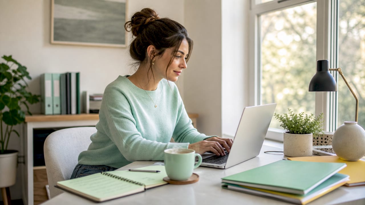 Hands typing on laptop submitting loan application