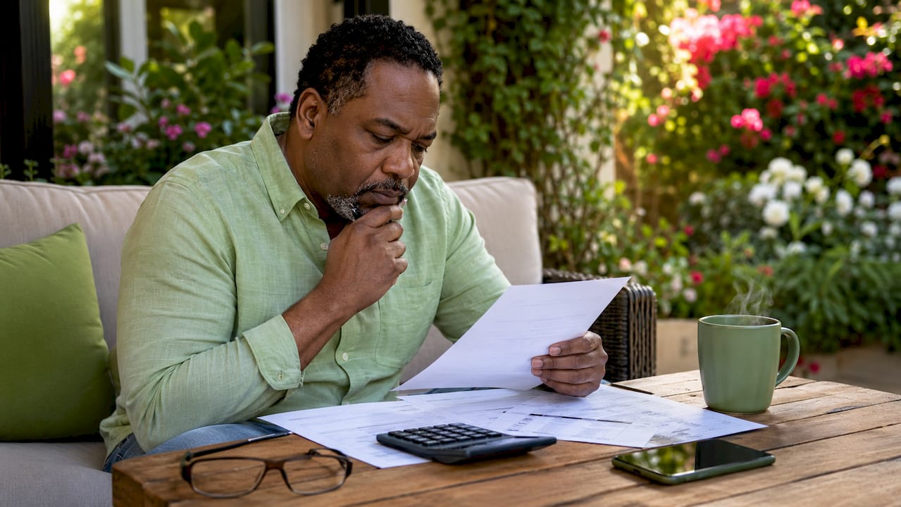 Man reviewing loan forgiveness tax documents at kitchen table