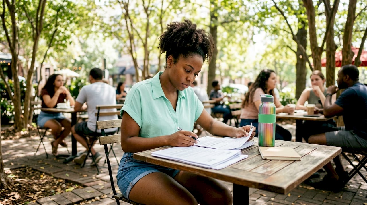Woman reviewing student loan default documents