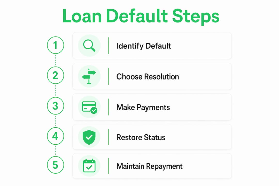 Infographic illustrating loan default resolution steps